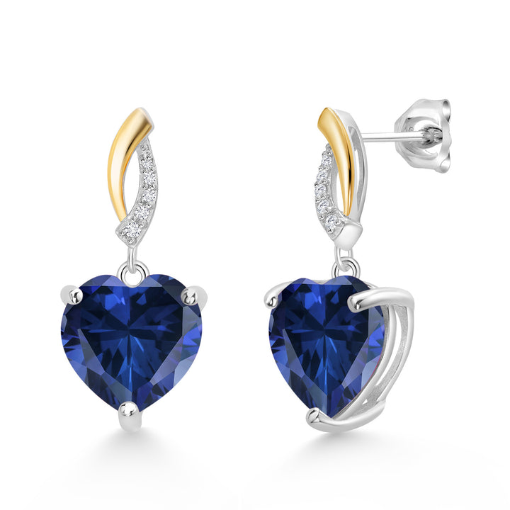 Blue Simulated Sapphire_Earrings in 925 Sterling Silver and 10K Yellow Gold