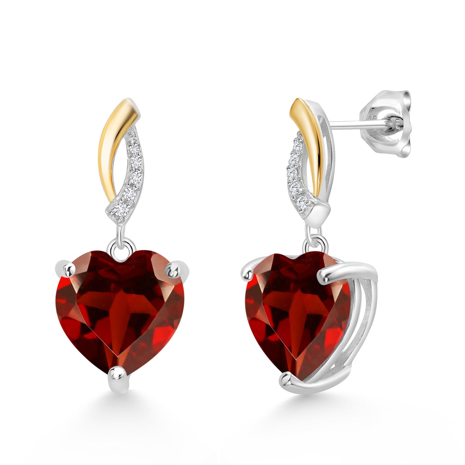 Garnet - January_Earrings in 925 Sterling Silver and 10K Yellow Gold