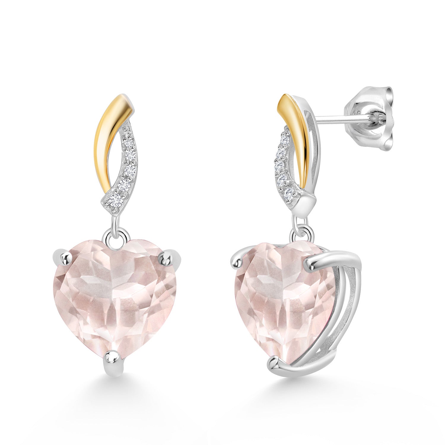 Rose Quartz_Earrings in 925 Sterling Silver and 10K Yellow Gold