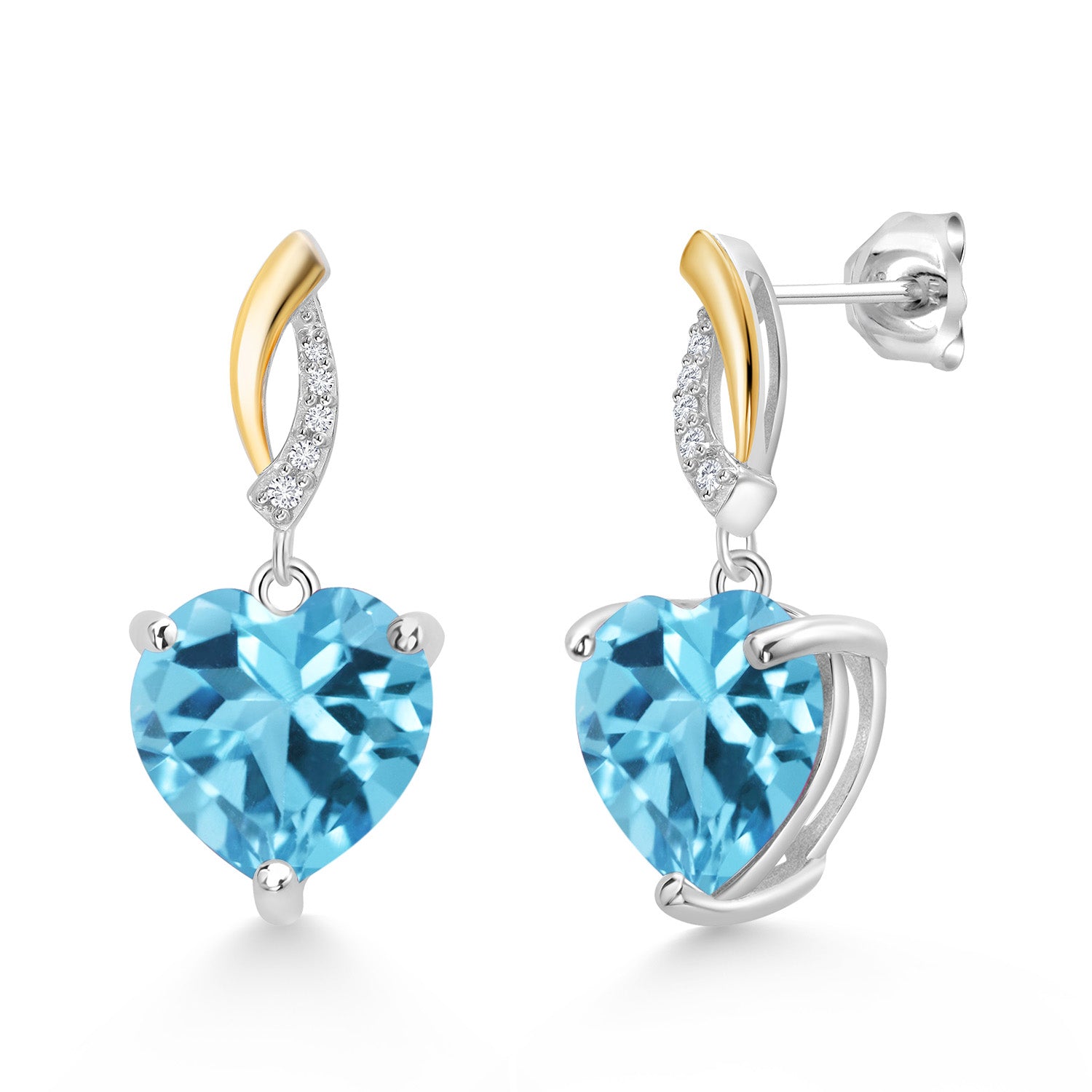 Swiss Blue Topaz - November_Earrings in 925 Sterling Silver and 10K Yellow Gold