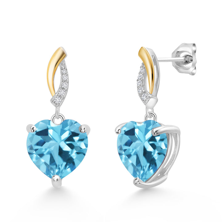 Swiss Blue Topaz - November_Earrings in 925 Sterling Silver and 10K Yellow Gold