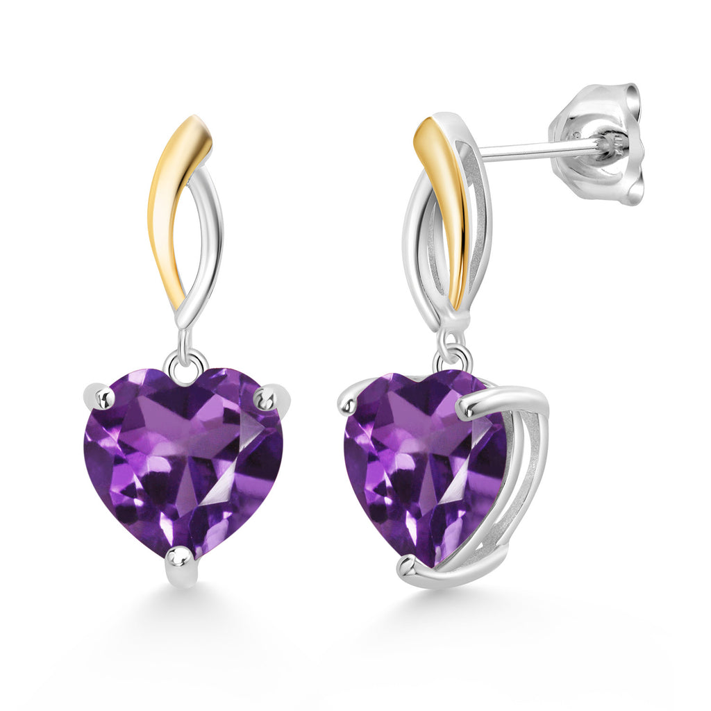 Amethyst_Earrings in 925 Sterling Silver and 10K Yellow Gold