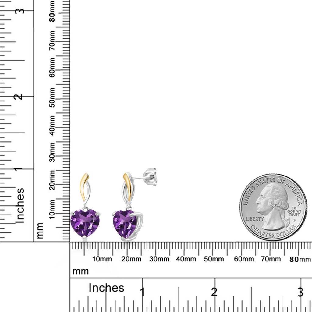 Amethyst_Earrings in 925 Sterling Silver and 10K Yellow Gold