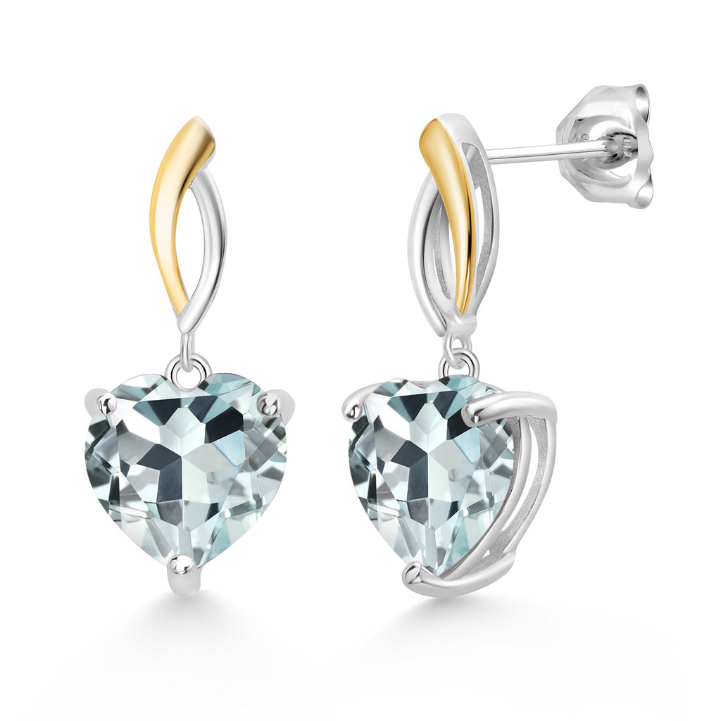 Created Aquamarine_Earrings in 925 Sterling Silver and 10K Yellow Gold