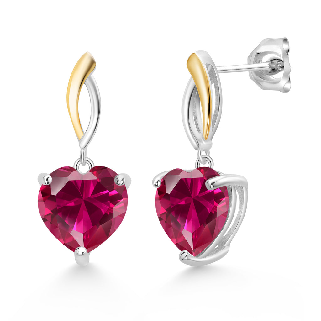 Created Ruby_Earrings in 925 Sterling Silver and 10K Yellow Gold