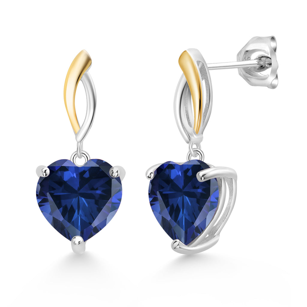 Created Sapphire_Earrings in 925 Sterling Silver and 10K Yellow Gold