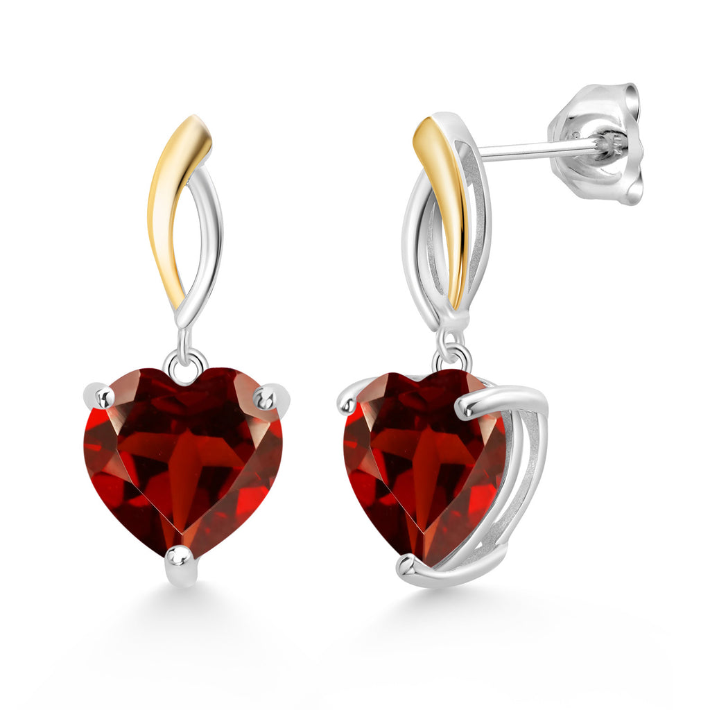 Garnet_Earrings in 925 Sterling Silver and 10K Yellow Gold