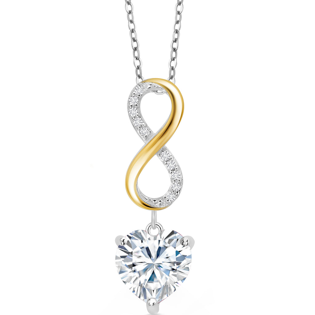 White Moissanite - April_Pendant in 925 Sterling Silver and 10K Yellow Gold