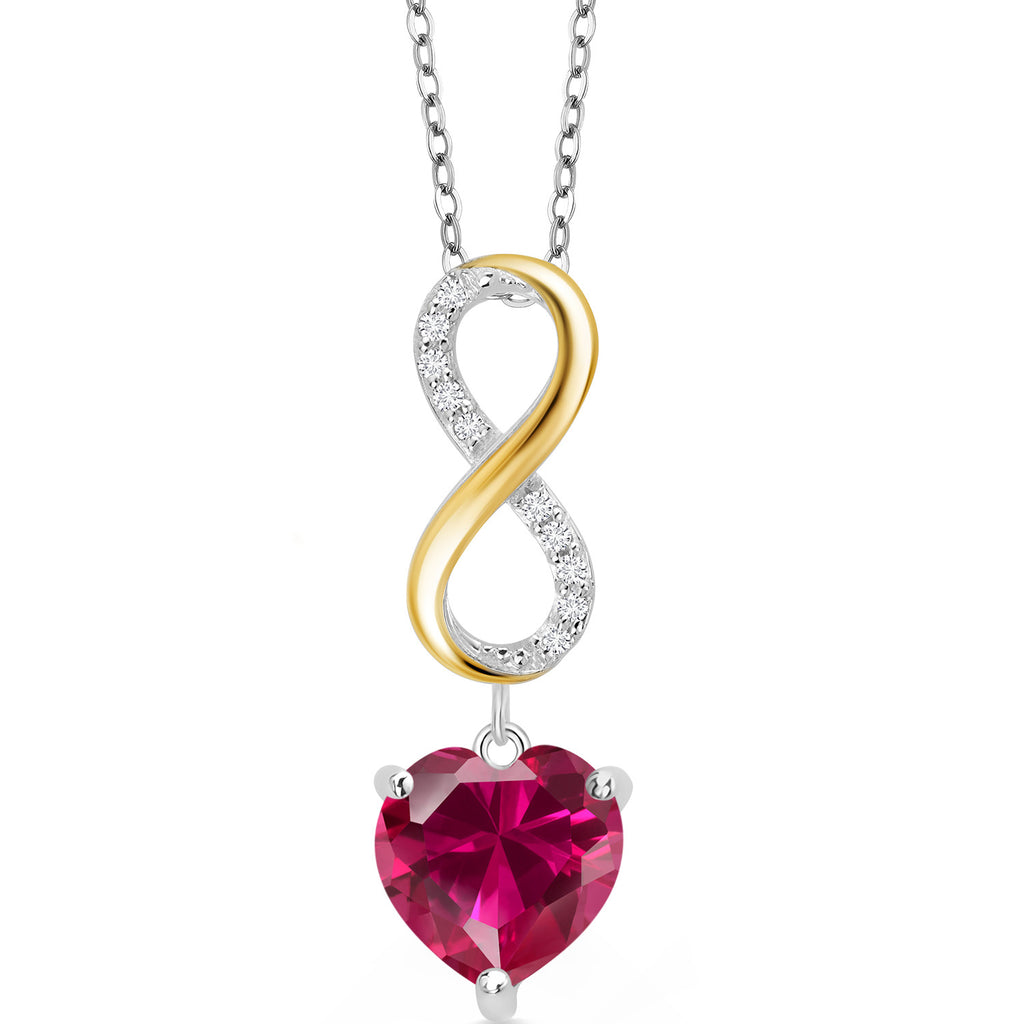 Created Ruby - July_Pendant in 925 Sterling Silver and 10K Yellow Gold