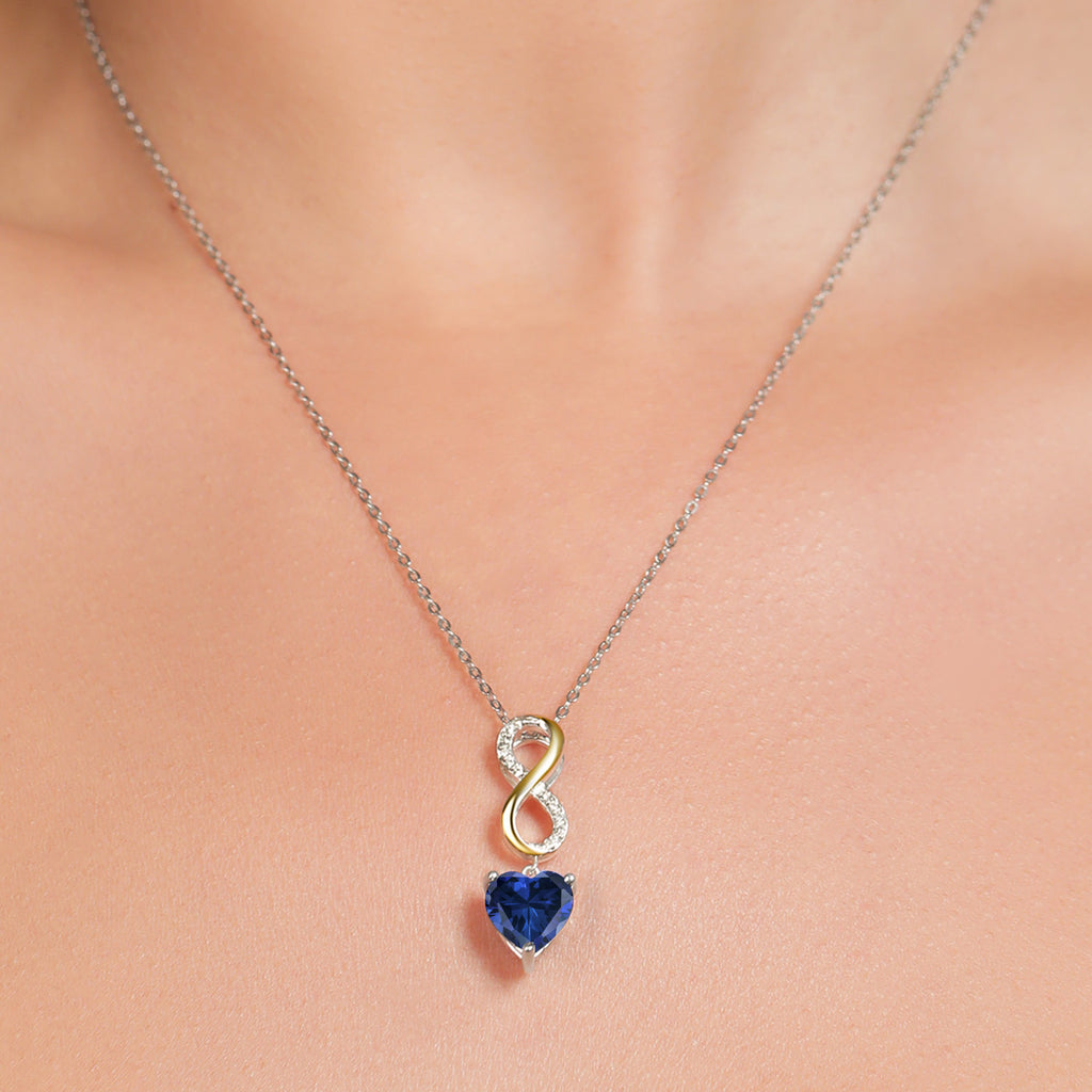 Blue Simulated Sapphire_Pendant in 925 Sterling Silver and 10K Yellow Gold