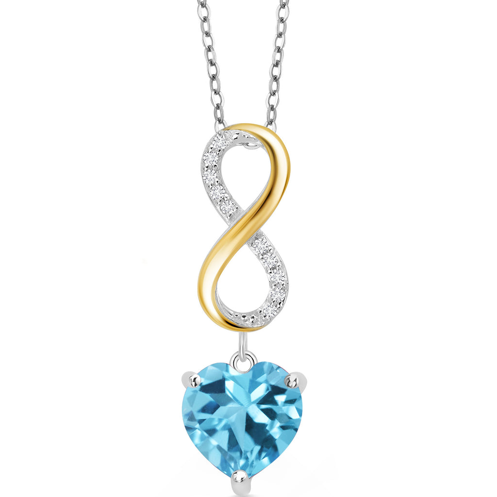 Swiss Blue Topaz - November_Pendant in 925 Sterling Silver and 10K Yellow Gold