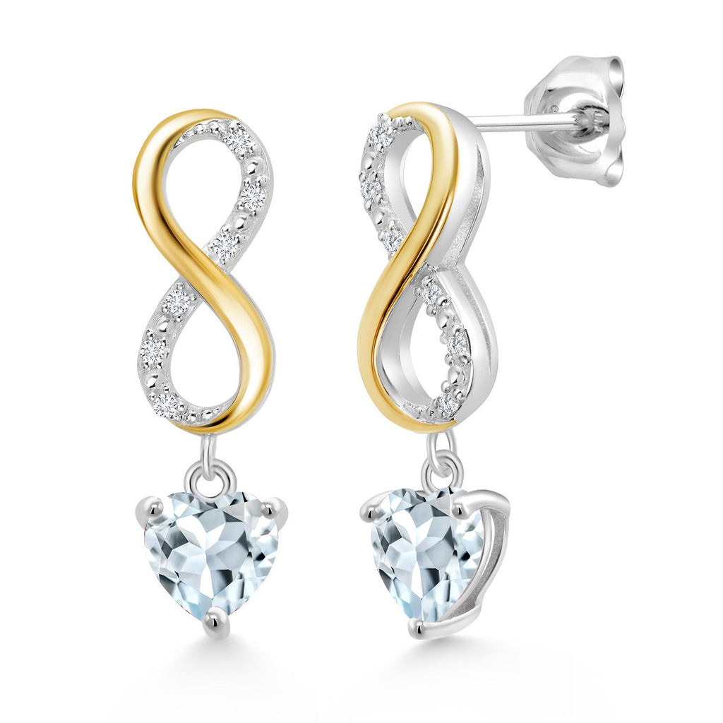 Aquamarine - March_Earrings in 925 Sterling Silver and 10K Yellow Gold