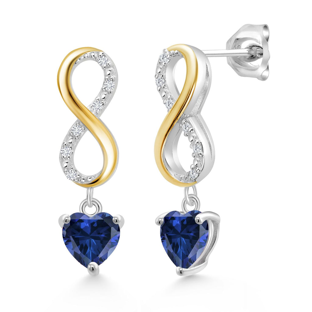Blue Created Sapphire - September_Earrings in 925 Sterling Silver and 10K Yellow Gold