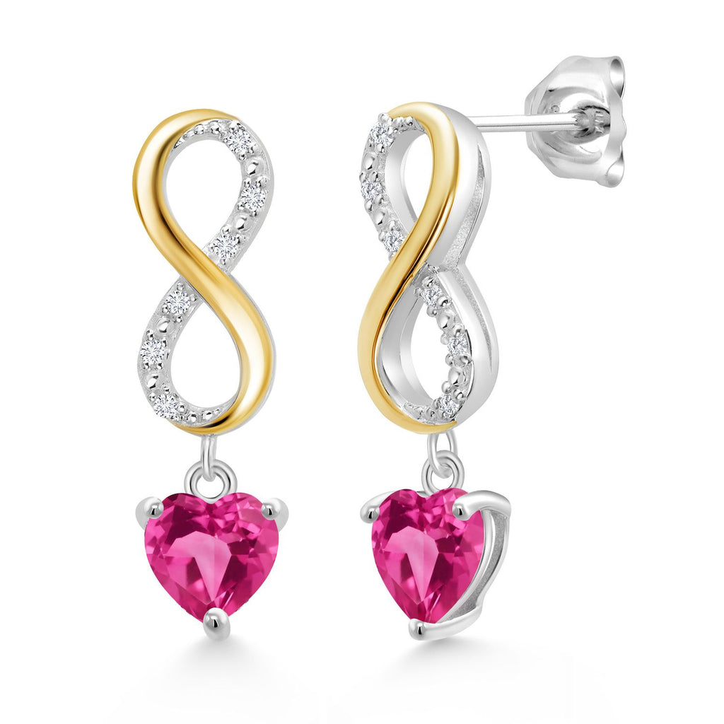 Pink Created Sapphire - September_Earrings in 925 Sterling Silver and 10K Yellow Gold