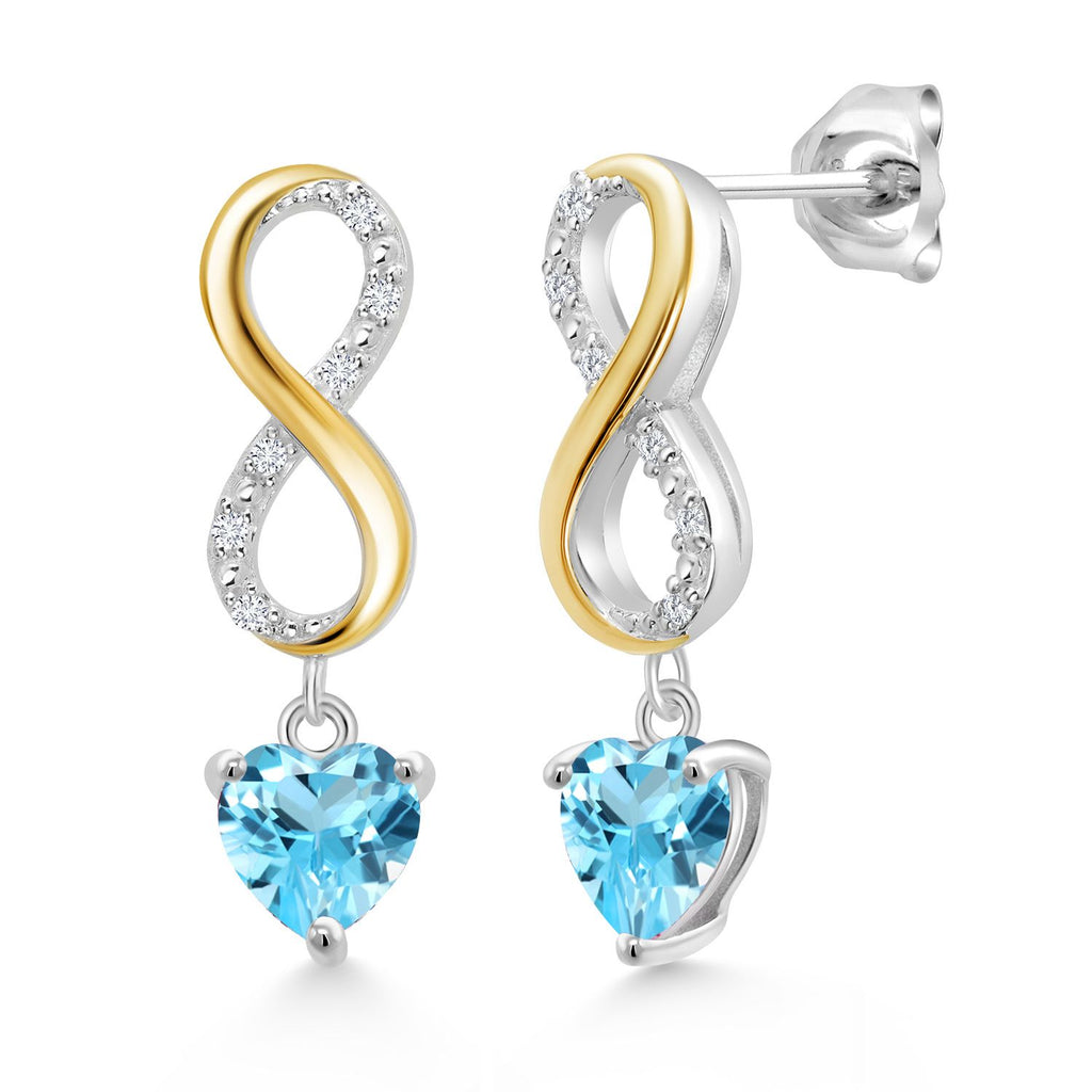 Swiss Blue Topaz - November_Earrings in 925 Sterling Silver and 10K Yellow Gold