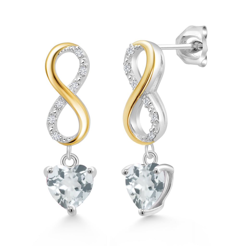 Aquamarine - March_Earrings in 925 Sterling Silver and 10K Yellow Gold