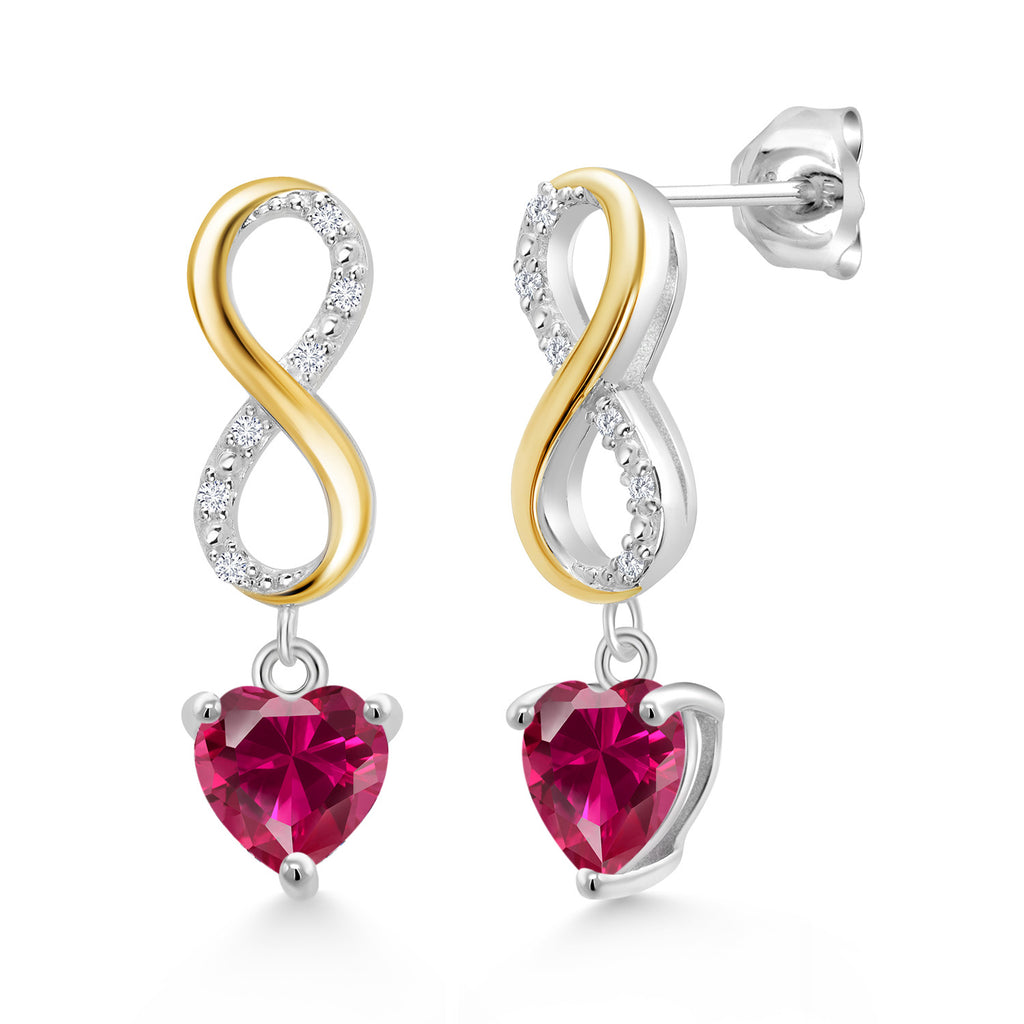 Created Ruby - July_Earrings in 925 Sterling Silver and 10K Yellow Gold