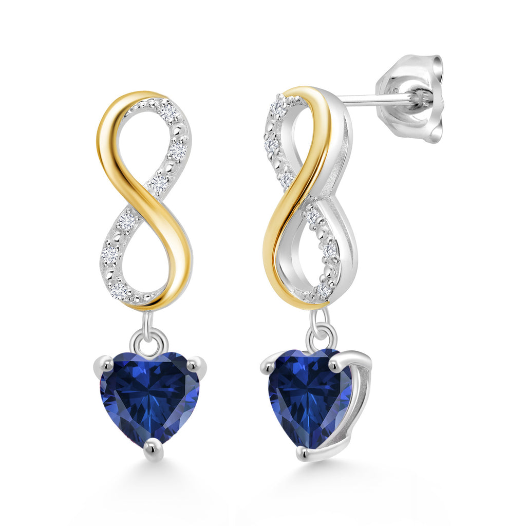 Blue Created Sapphire - September_Earrings in 925 Sterling Silver and 10K Yellow Gold