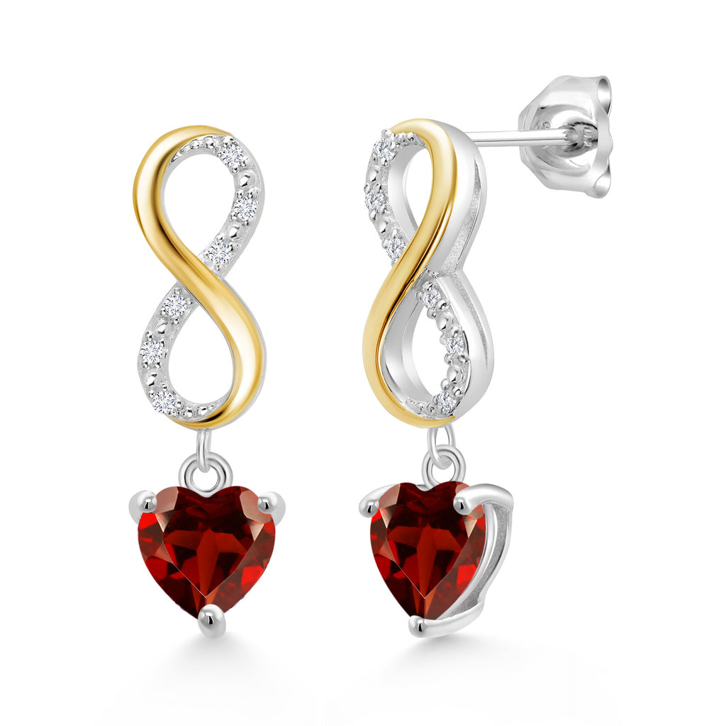 Garnet - January_Earrings in 925 Sterling Silver and 10K Yellow Gold
