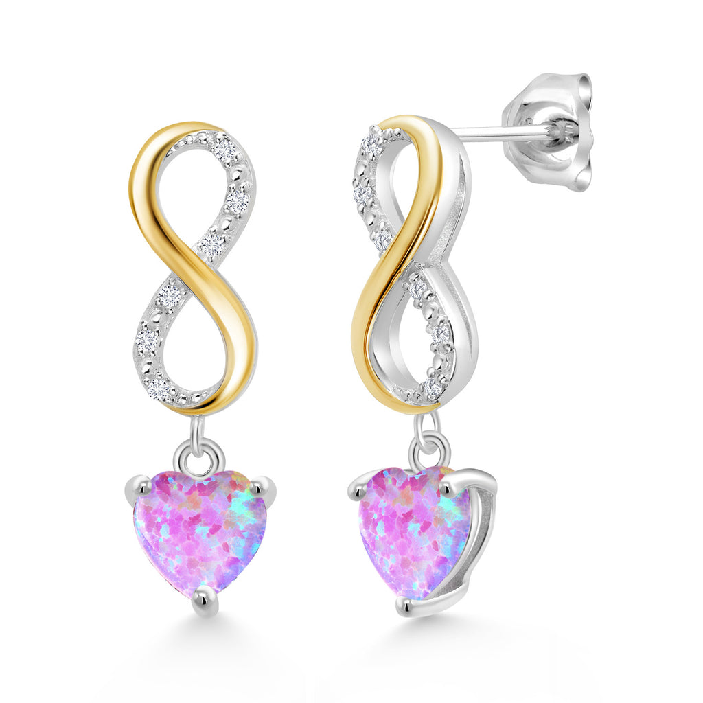 Pink Opal - October_Earrings in 925 Sterling Silver and 10K Yellow Gold