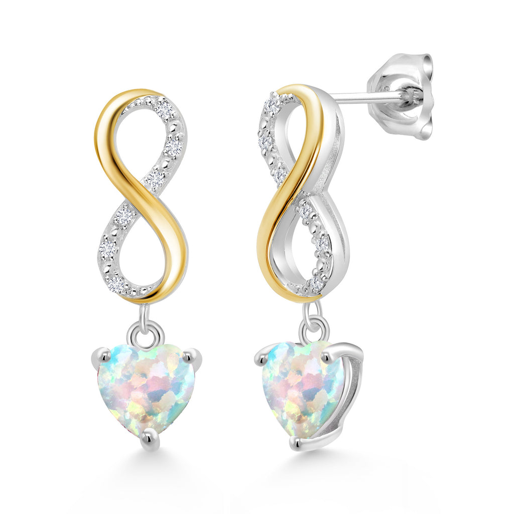 White Opal - October_Earrings in 925 Sterling Silver and 10K Yellow Gold