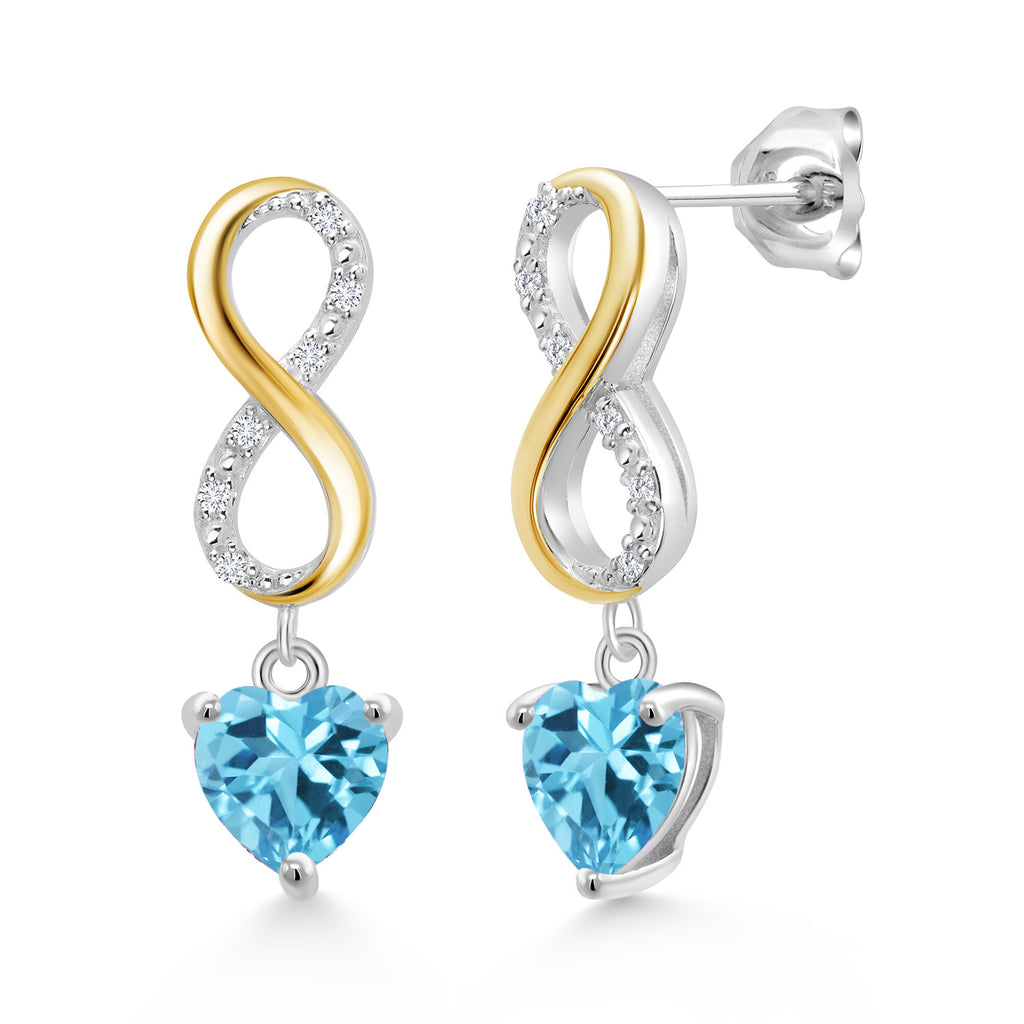 Swiss Blue Topaz - November_Earrings in 925 Sterling Silver and 10K Yellow Gold