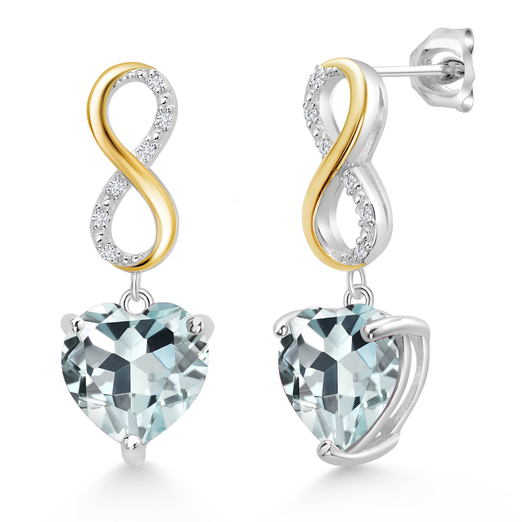 Sky Blue Simulated Aquamarine - March_Earrings in 925 Sterling Silver and 10K Yellow Gold