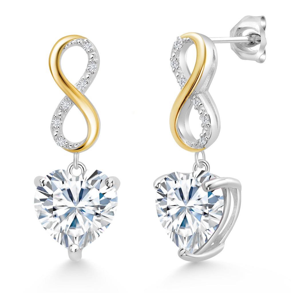 Moissanite - April_Earrings in 925 Sterling Silver and 10K Yellow Gold