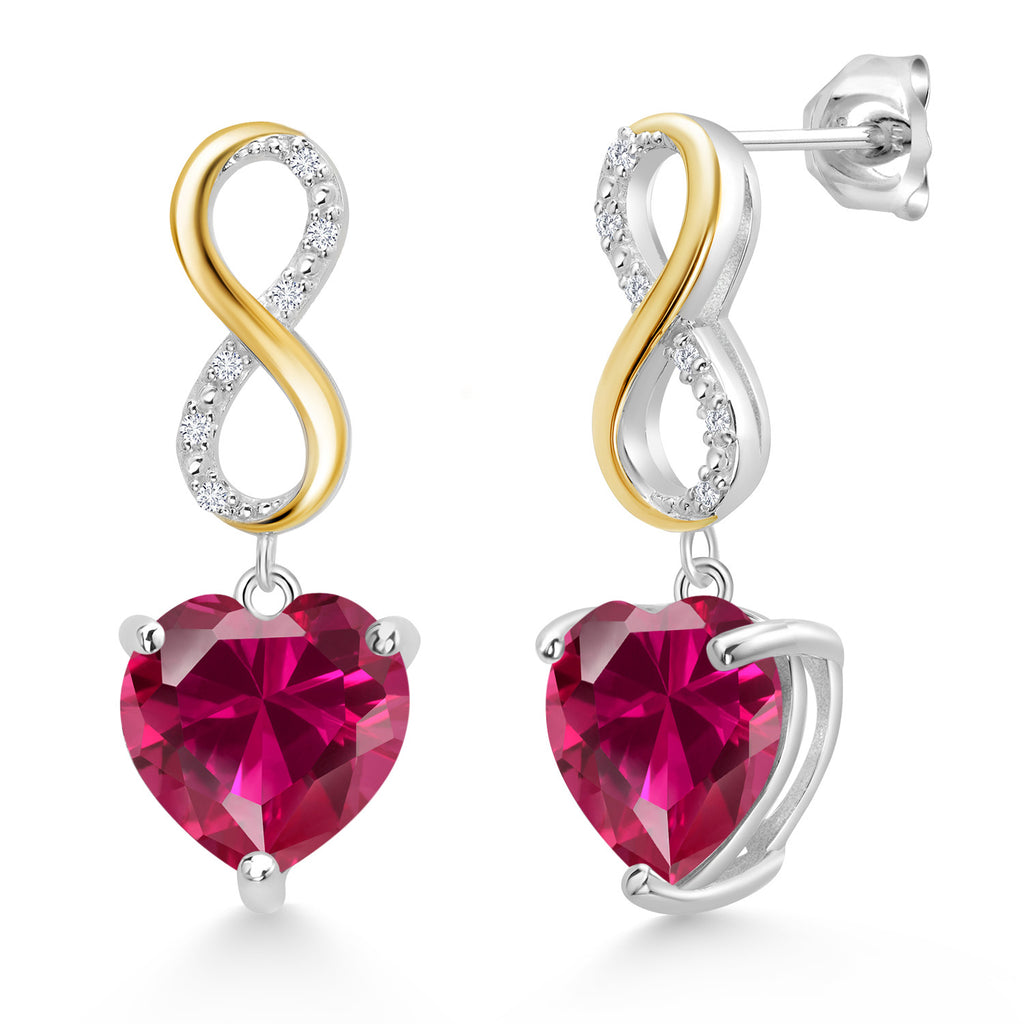 Created Ruby - July_Earrings in 925 Sterling Silver and 10K Yellow Gold