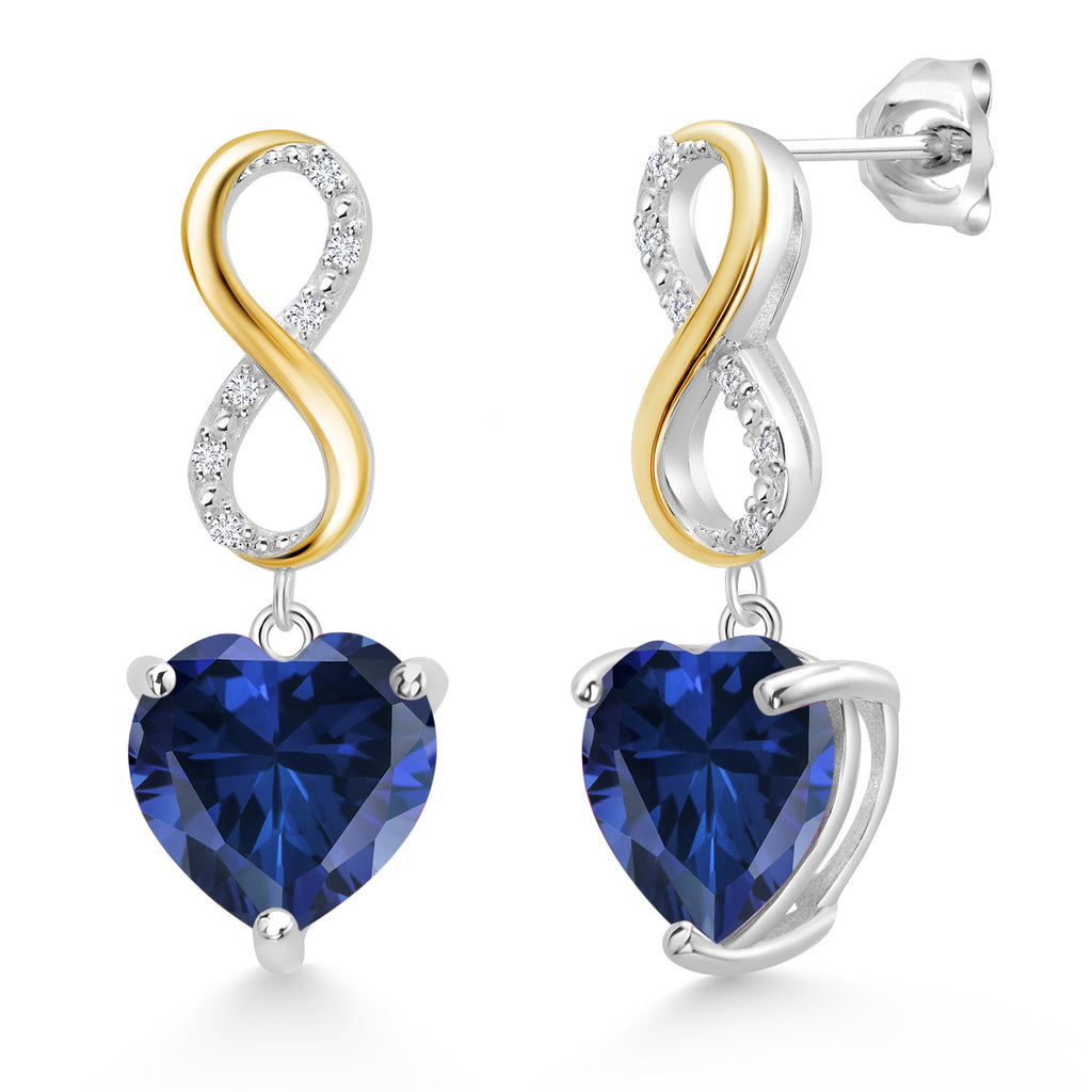 Simulated Sapphire_Earrings in 925 Sterling Silver and 10K Yellow Gold