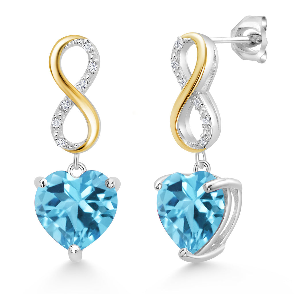 Swiss Blue Topaz - November_Earrings in 925 Sterling Silver and 10K Yellow Gold