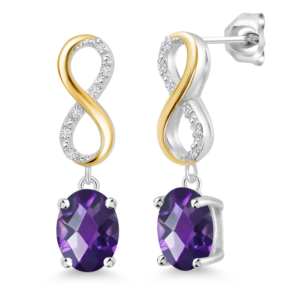 Amethyst-Checkerboard - February_Earrings in 925 Sterling Silver and 10K Yellow Gold
