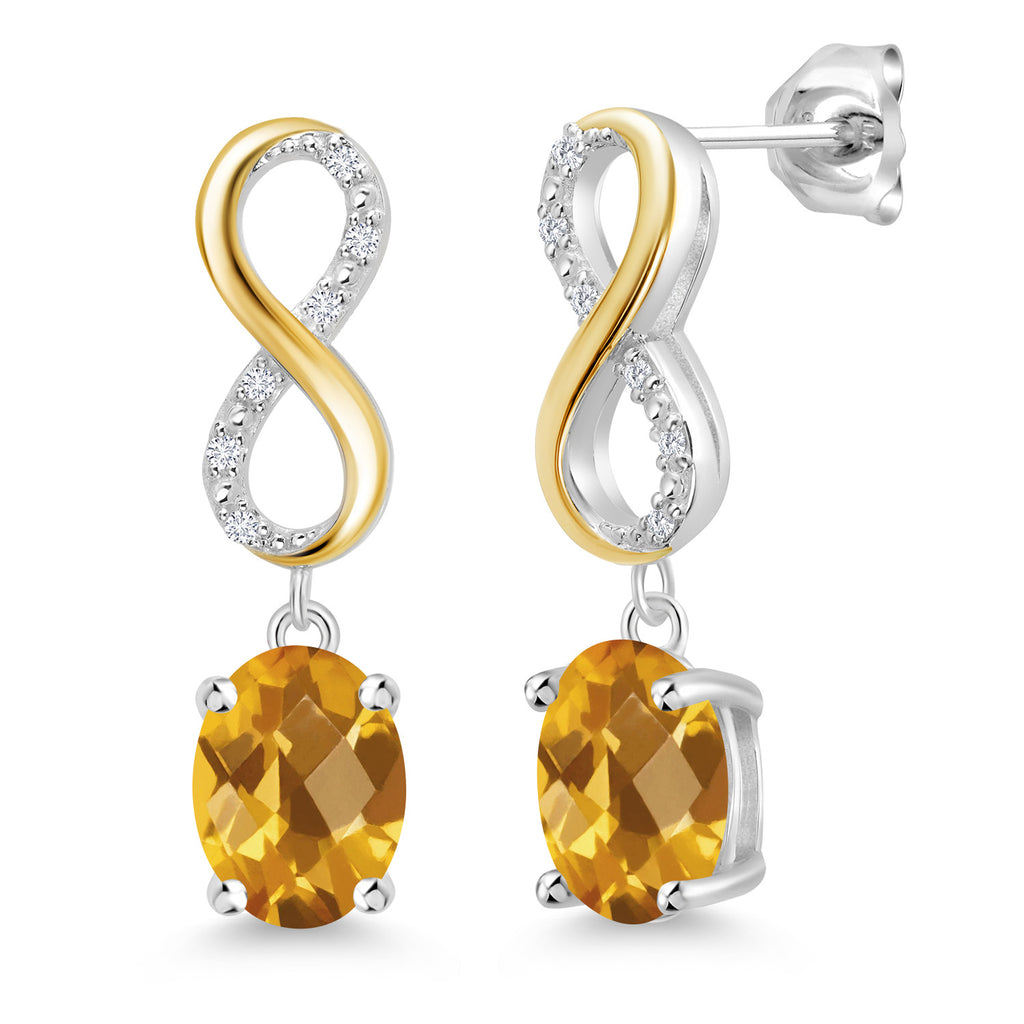 Citrine-Checkerboard - November_Earrings in 925 Sterling Silver and 10K Yellow Gold