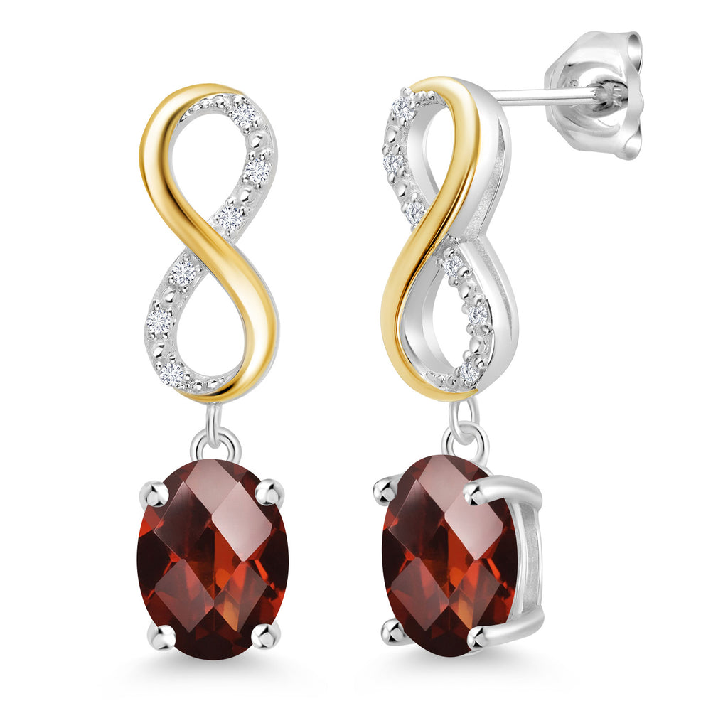 Garnet-Checkerboard - January_Earrings in 925 Sterling Silver and 10K Yellow Gold