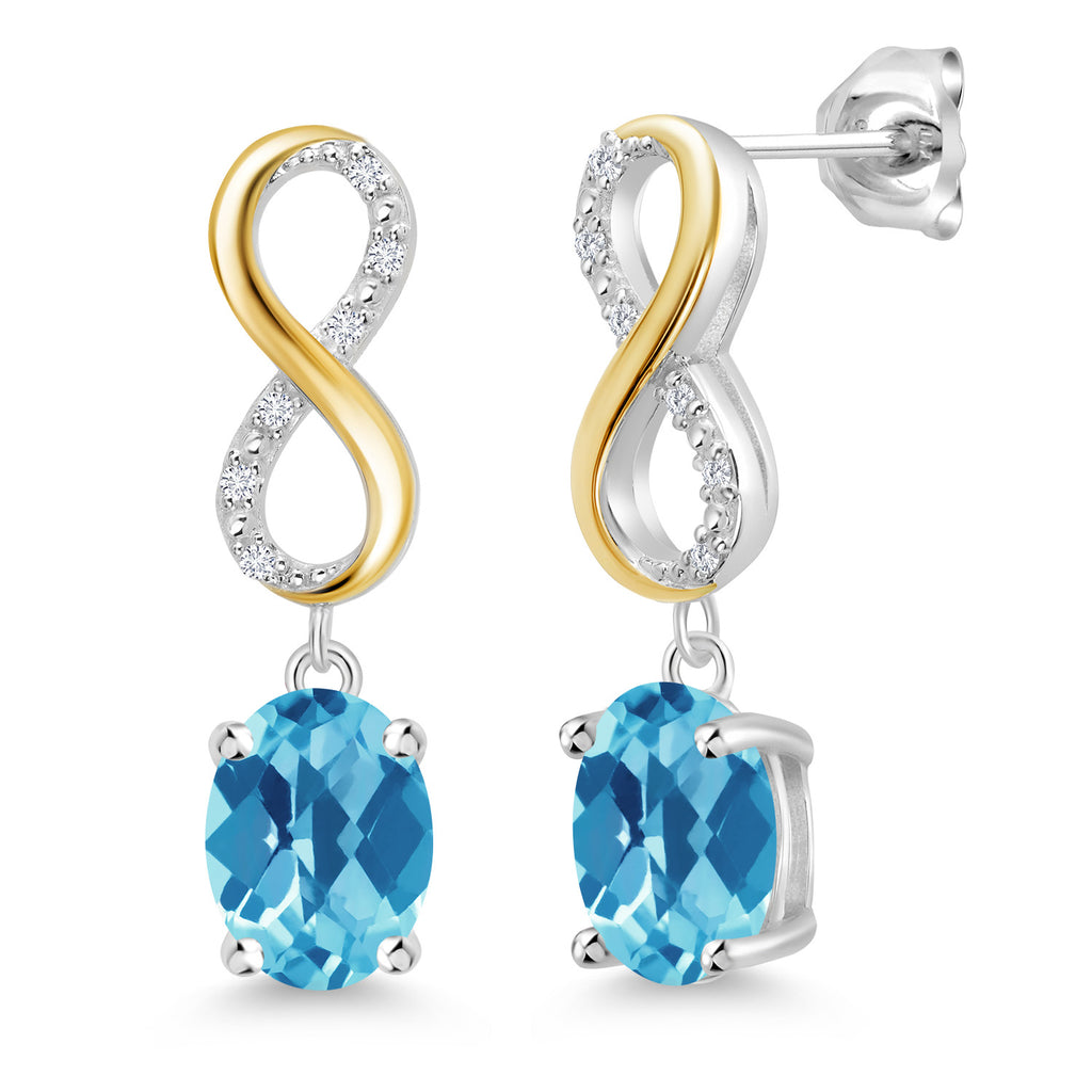 Swiss Blue Topaz-Checkerboard - November_Earrings in 925 Sterling Silver and 10K Yellow Gold
