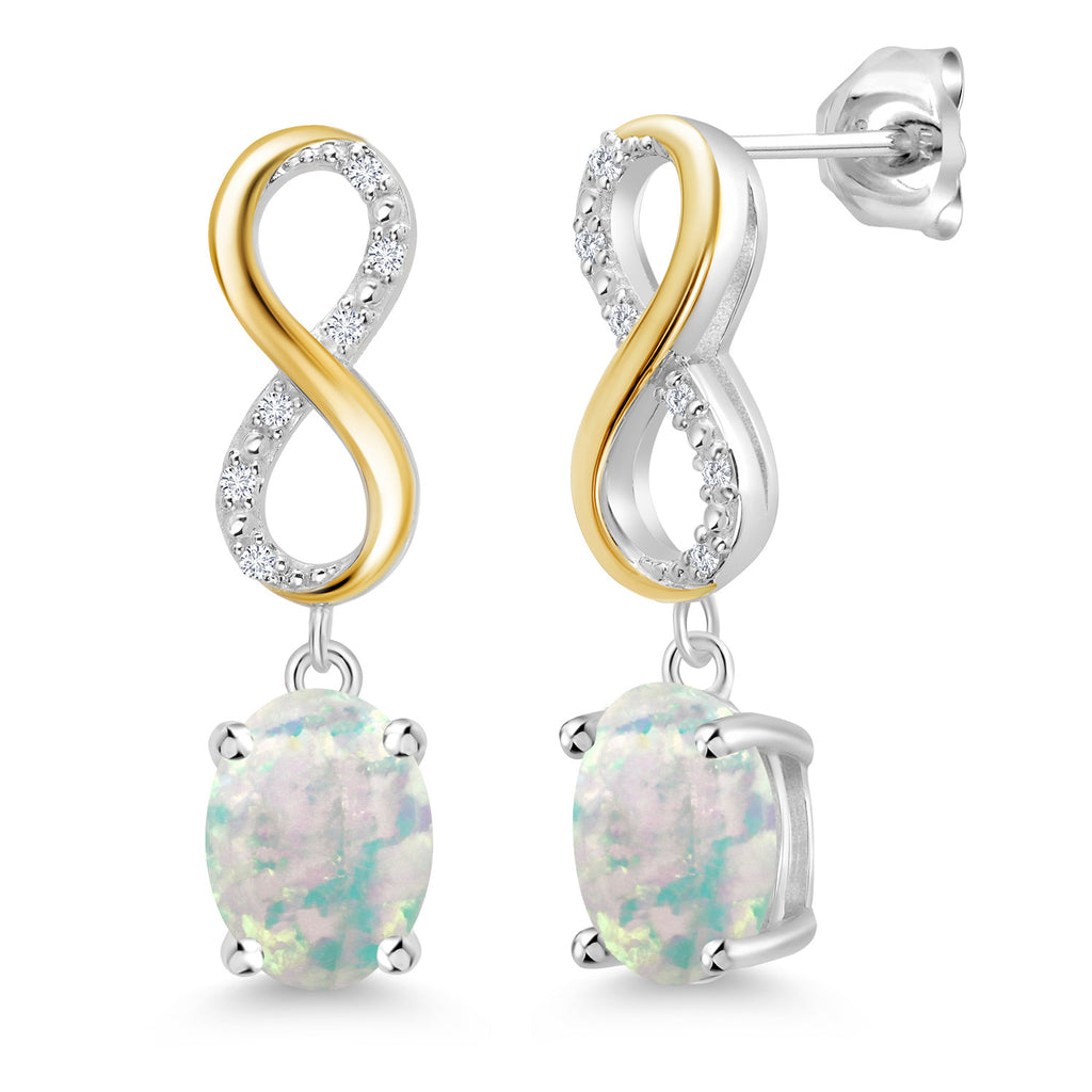 White Opal-Cabochon - October_Earrings in 925 Sterling Silver and 10K Yellow Gold