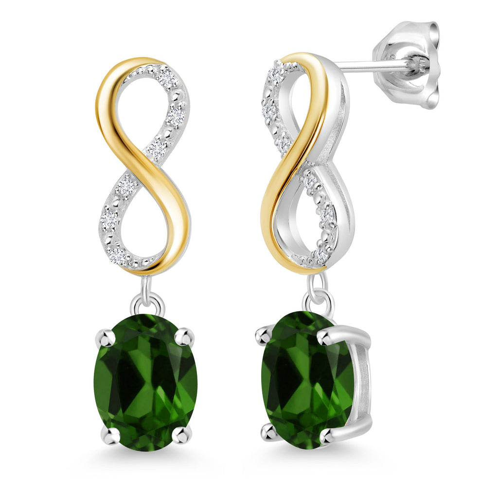 Chrome Diopside_Earrings in 925 Sterling Silver and 10K Yellow Gold