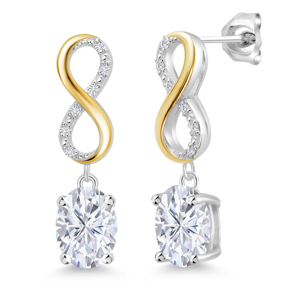 White Moissanite - April_Earrings in 925 Sterling Silver and 10K Yellow Gold