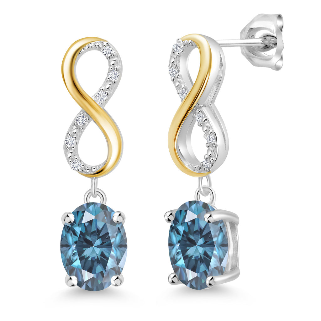 Persian Blue Moissanite - April_Earrings in 925 Sterling Silver and 10K Yellow Gold