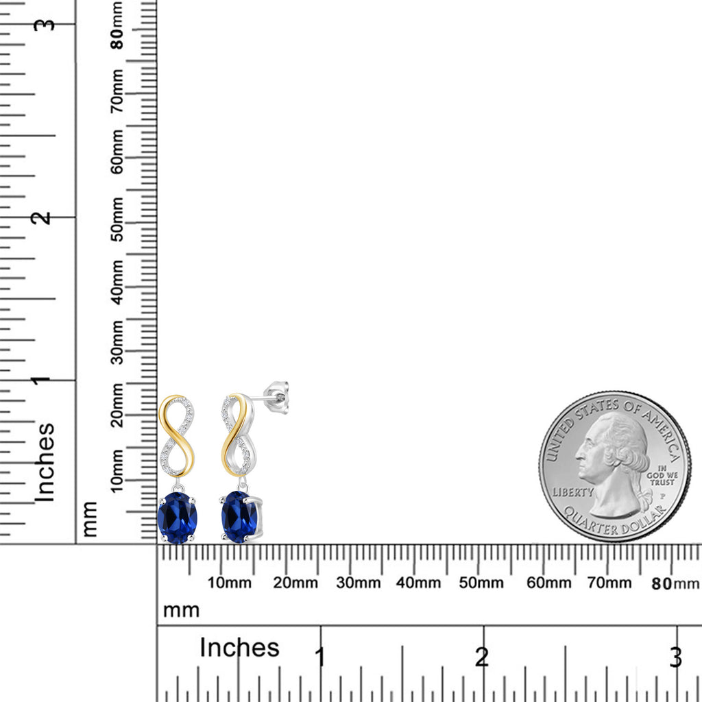 Blue Created Sapphire - September_Earrings in 925 Sterling Silver and 10K Yellow Gold