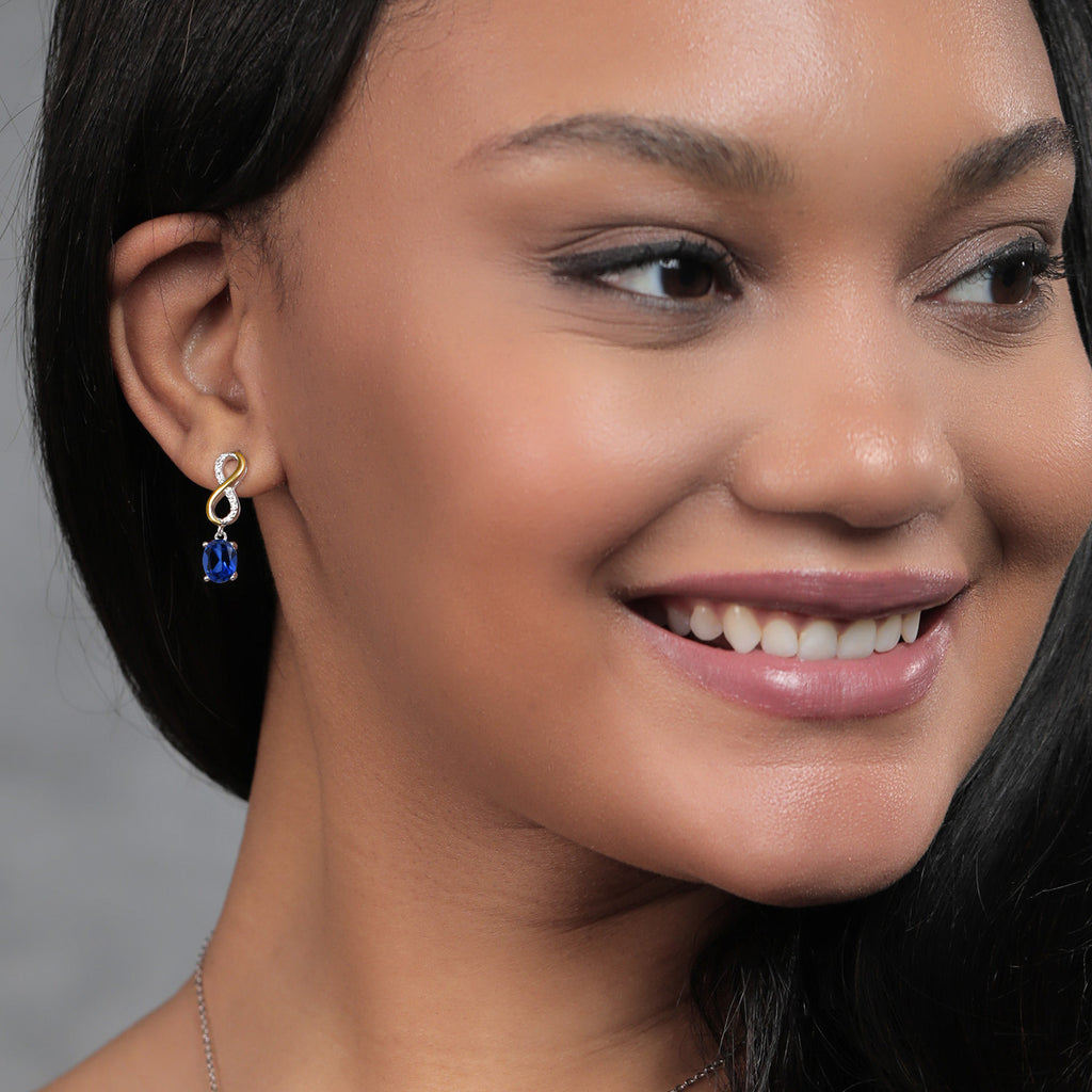 Blue Created Sapphire - September_Earrings in 925 Sterling Silver and 10K Yellow Gold