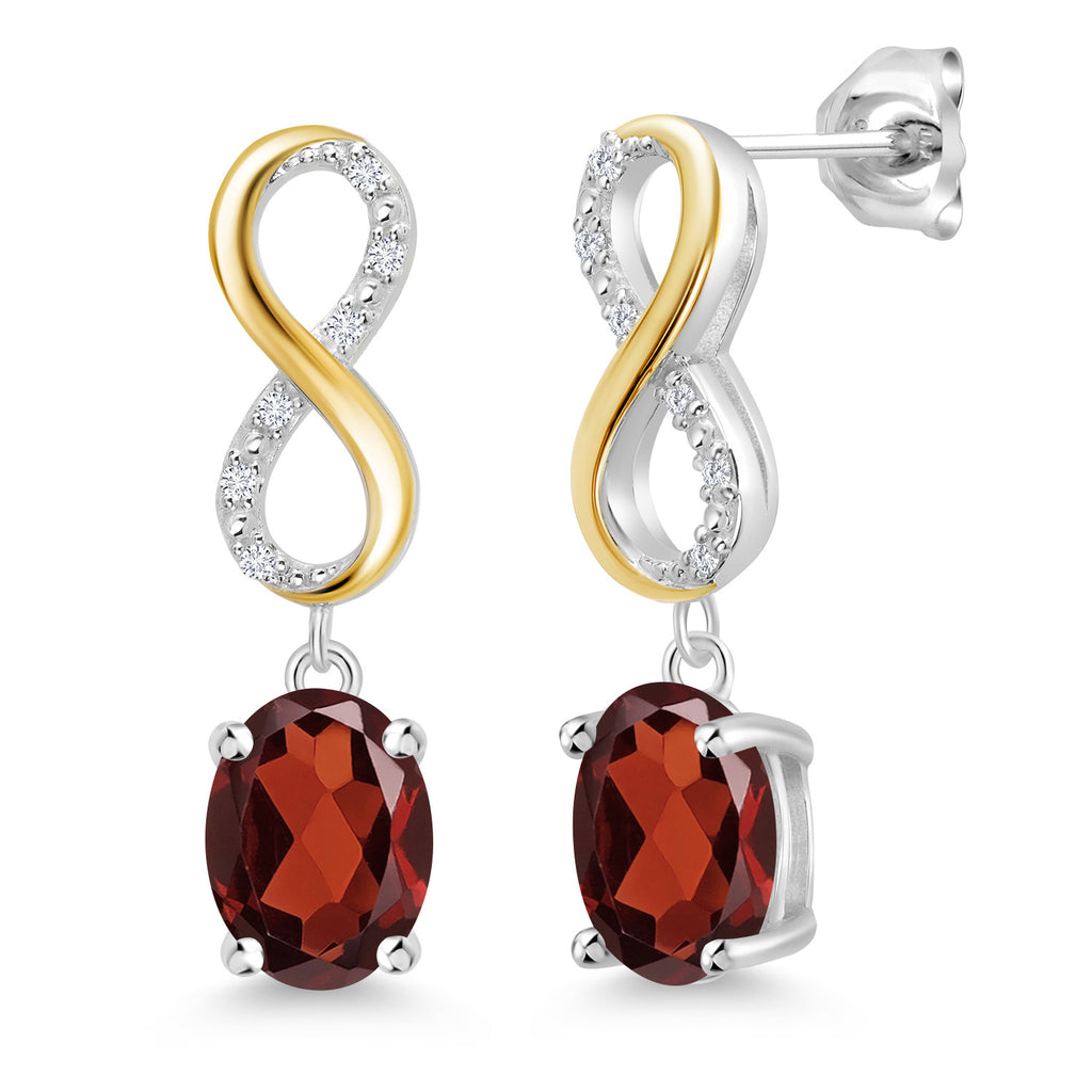 Garnet - January_Earrings in 925 Sterling Silver and 10K Yellow Gold
