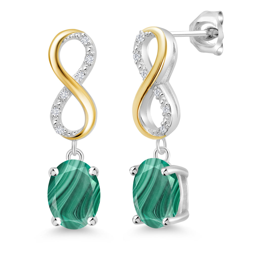 Malachite_Earrings in 925 Sterling Silver and 10K Yellow Gold