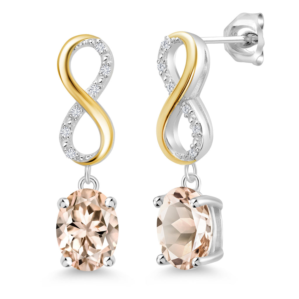 Morganite - October_Earrings in 925 Sterling Silver and 10K Yellow Gold