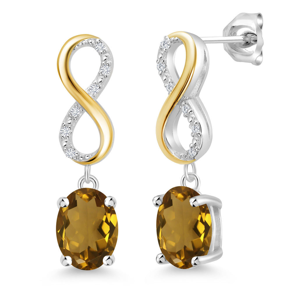 Whiskey Quartz_Earrings in 925 Sterling Silver and 10K Yellow Gold