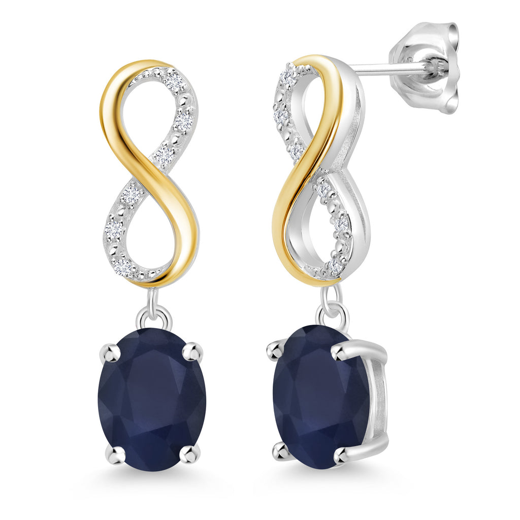 Blue Sapphire - September_Earrings in 925 Sterling Silver and 10K Yellow Gold
