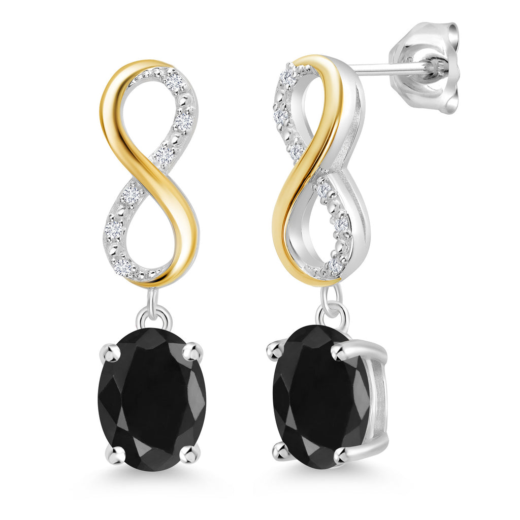 Black Sapphire - September_Earrings in 925 Sterling Silver and 10K Yellow Gold