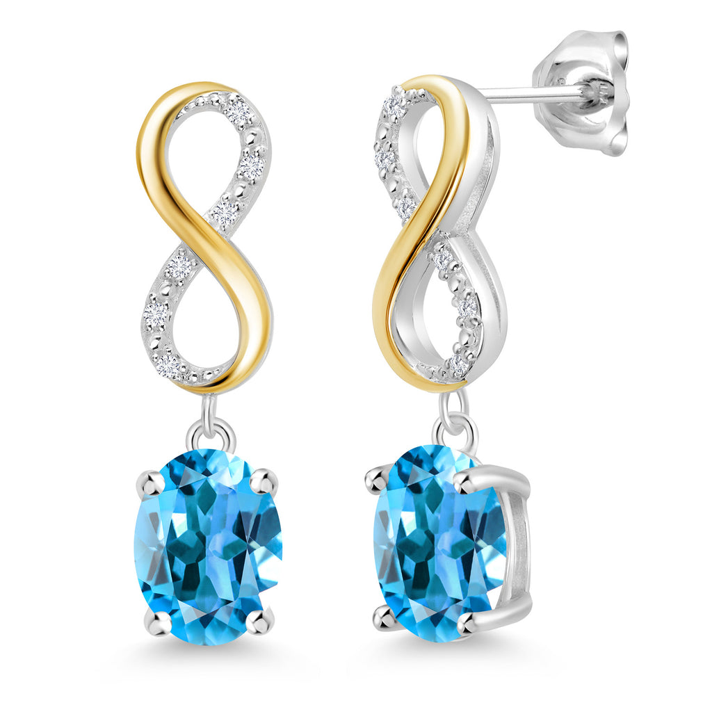 Swiss Blue Topaz - November_Earrings in 925 Sterling Silver and 10K Yellow Gold