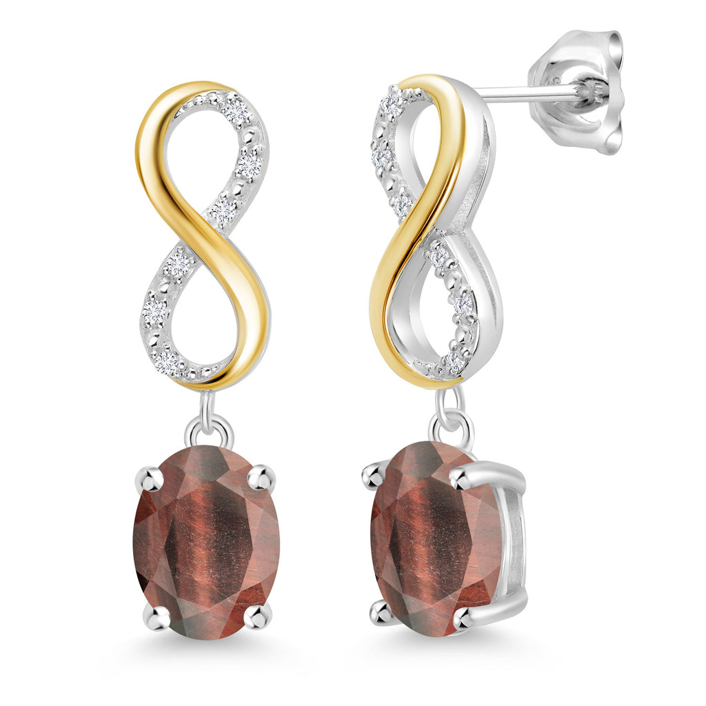 Red Tiger Eye_Earrings in 925 Sterling Silver and 10K Yellow Gold