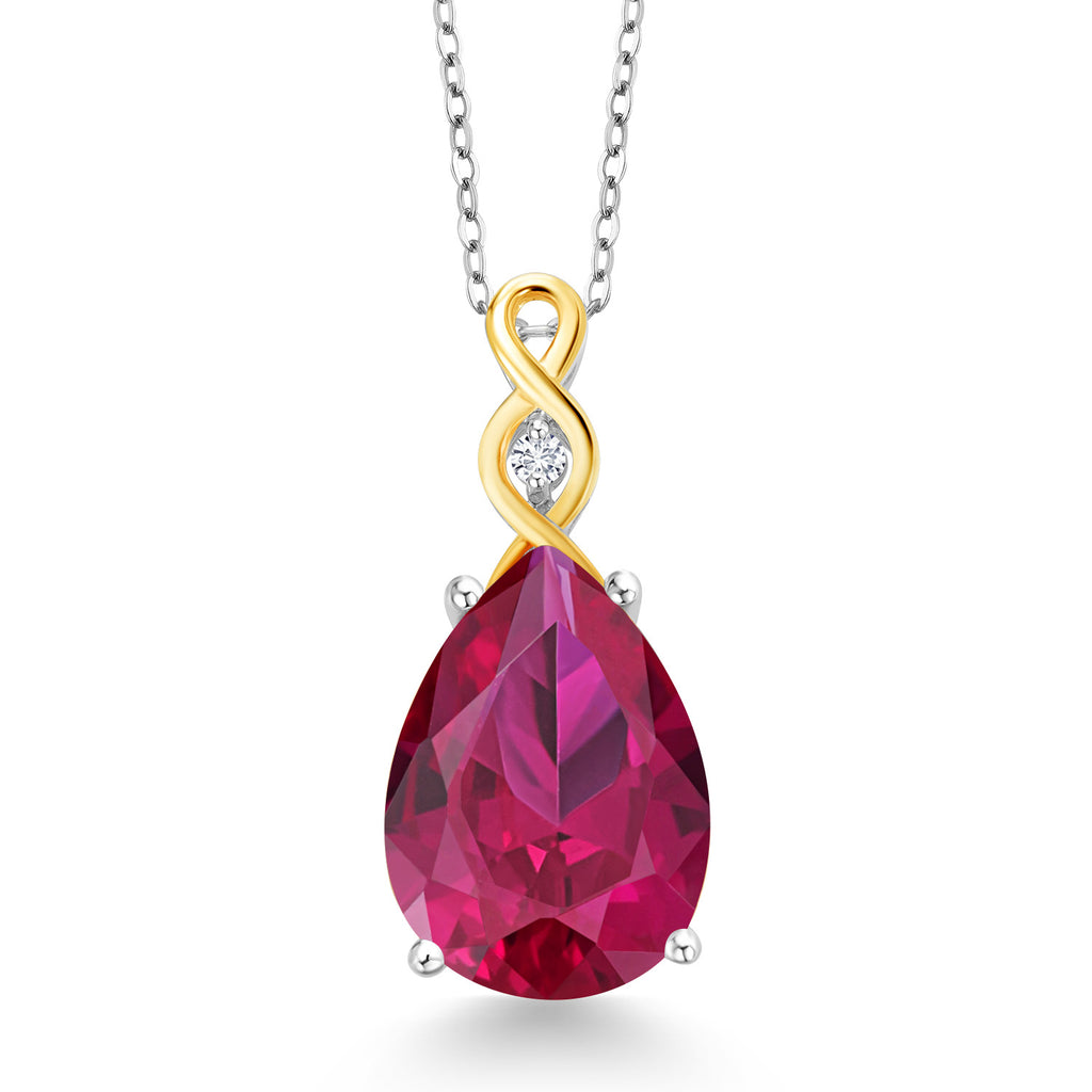 Gem Stone King 9-13 Cttw Teardrop Necklace For Women | 925 Sterling Silver and 10K Yellow Gold | Gemstone Birthstone and White Lab Grown Diamond | Design By Keren Hanan | With 18 Inch Chain